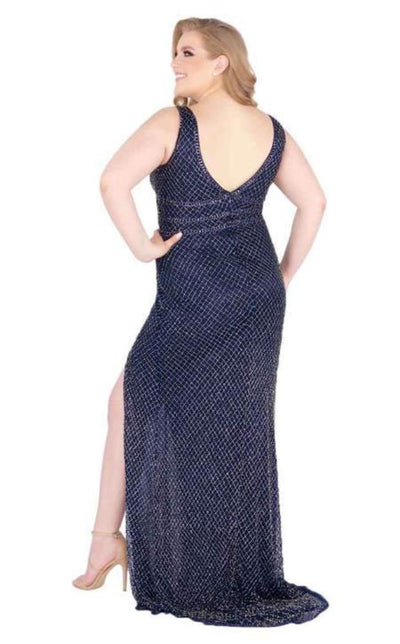Mac Duggal Fabulouss - 4850F Beaded Plunging V-neck Sheath Dress Special Occasion Dress