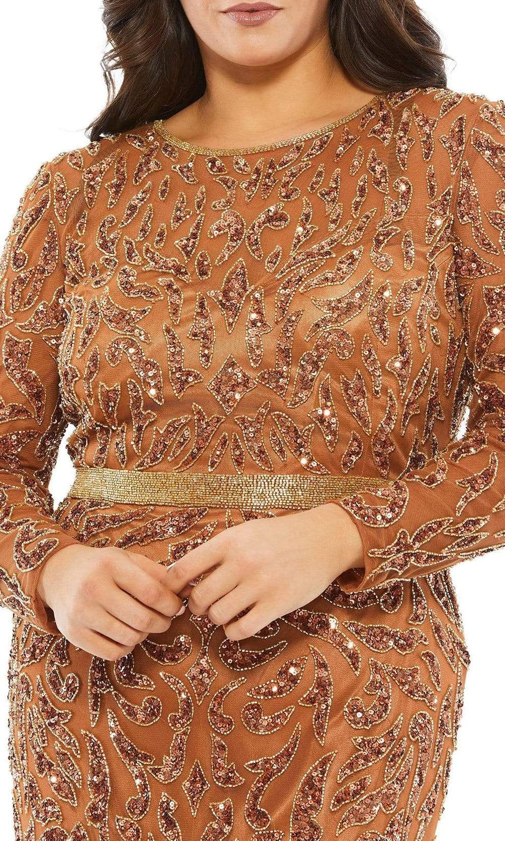 Mac Duggal Fabulouss - 5518F Jewel Neck Sequined Modest Dress Cocktail Dresses