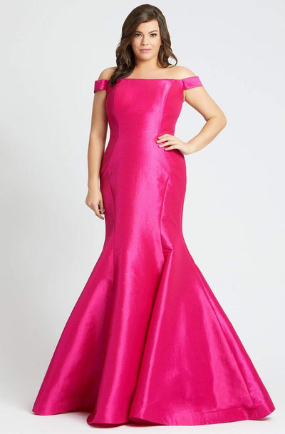 Mac Duggal Fabulouss - 66803F Off-Shoulder Mermaid Dress With Train Special Occasion Dress 14W / Hot Pink