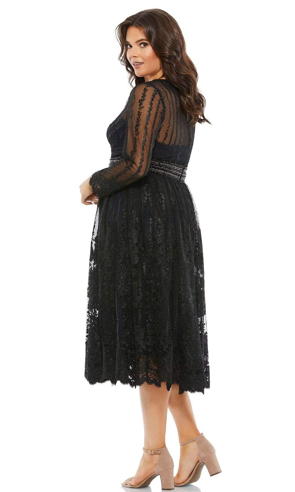 Mac Duggal Fabulouss - 67902F Plunging Neck Lace Midi Dress Cocktail Dresses