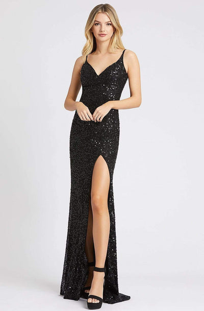 Mac Duggal Flash - 5064L Full Sequin V Neck Sleeveless Fitted Gown Evening Dresses 0 / Black