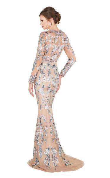 Mac Duggal - Floral Embroidered Long Sleeve Dress 79222D - 1 pc Nude/Multi In Size 8 Available CCSALE