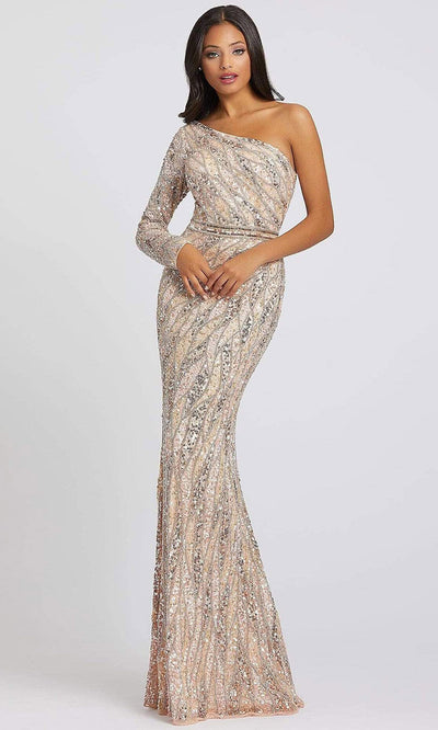 Mac Duggal - Asymmetrical Fitted Embellished Sheath Evening Dress 4982MSC In Neutral and Silver