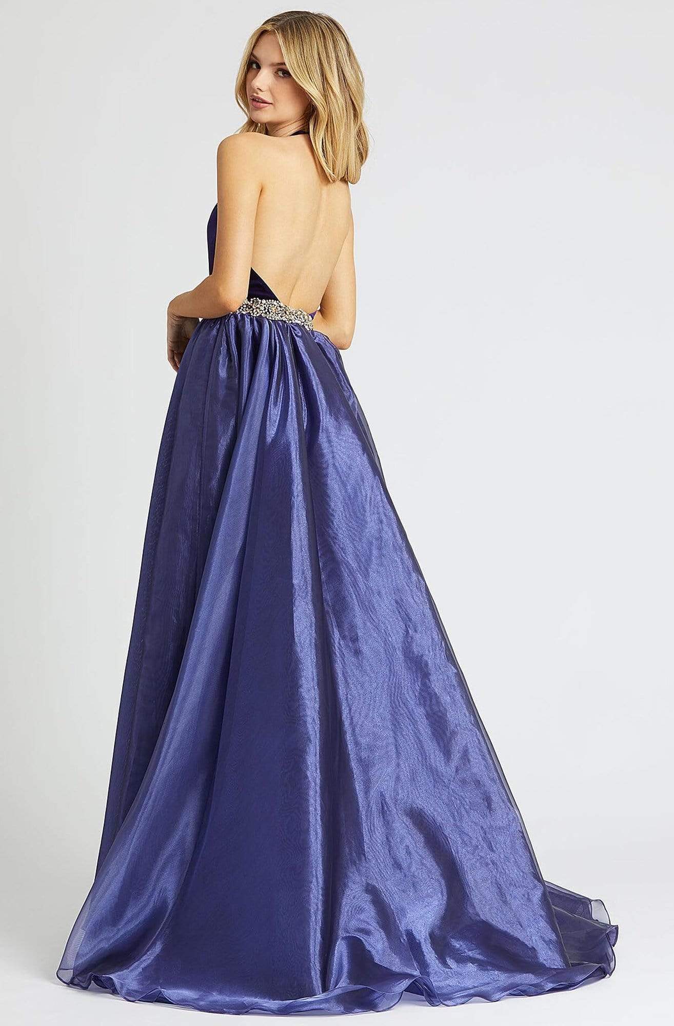 Mac Duggal Prom - 12307M Bejeweled Halter V-neck Romper With Overskirt Prom Dresses