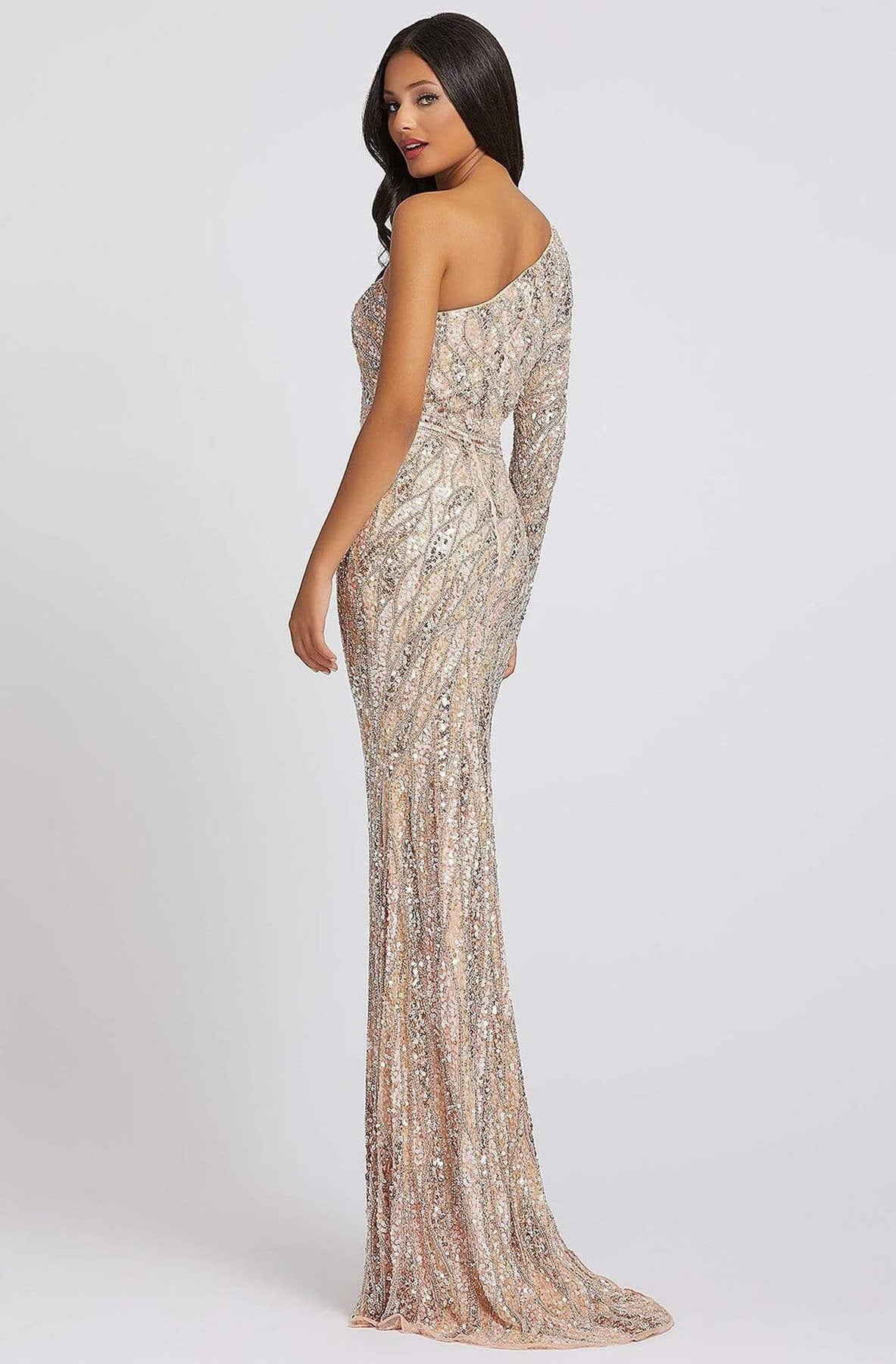 Mac Duggal Prom - 4982M Asymmetrical Long Sleeve Sheath Gown Prom Dresses