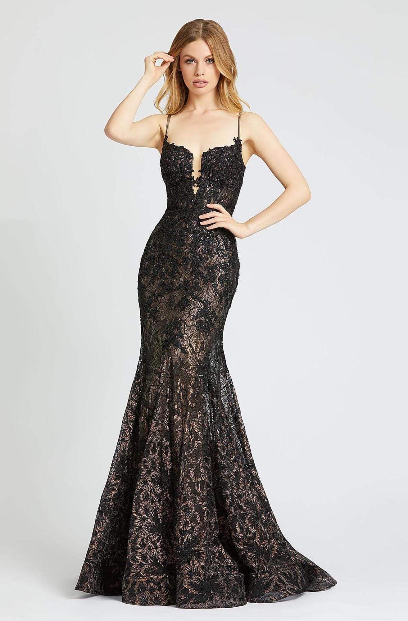 Mac Duggal Prom - 79252M Laced Long Trumpet Dress Pageant Dresses 0 / Black