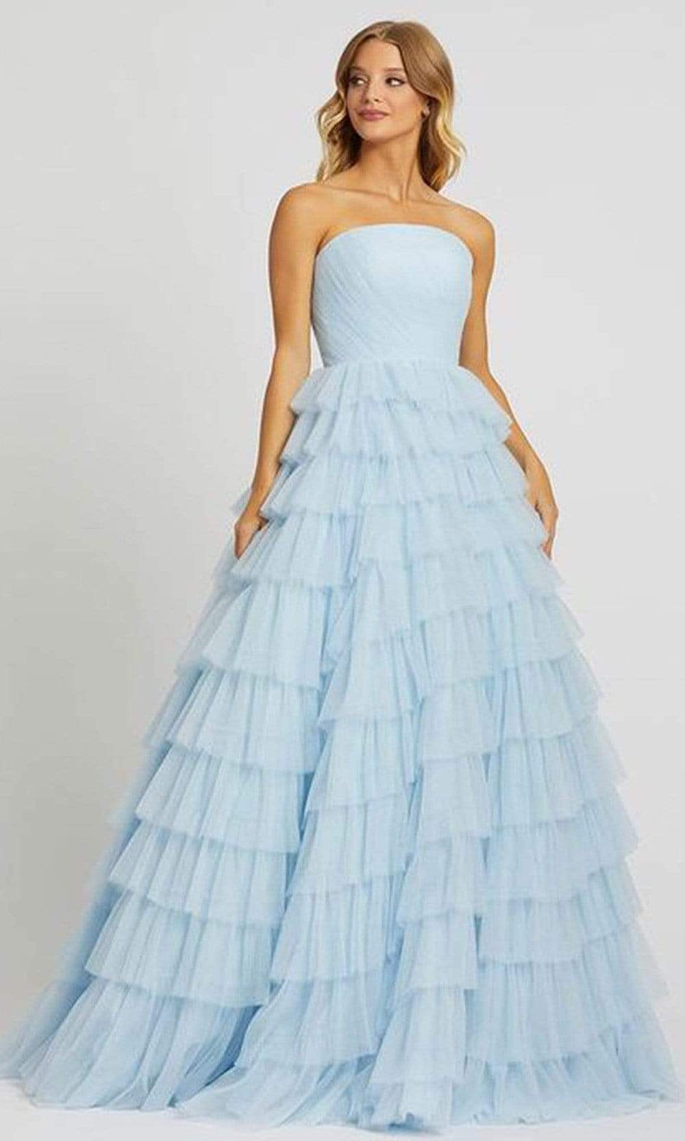 Mac Duggal - Straight Across Pleated Tiered Ballgown 67396SC In Blue
