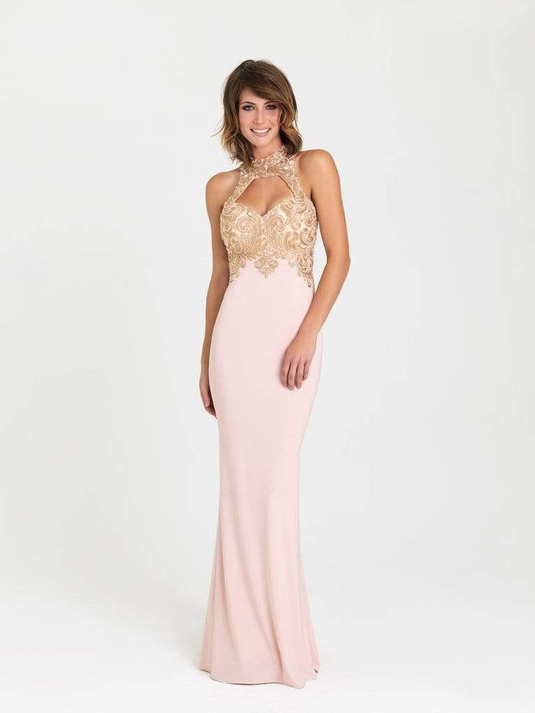 Madison James 16-396 Embroidered High Halter Neck Fitted Evening Gown 1Pc. Aqua in size 8 Available CCSALE 8 / Aqua