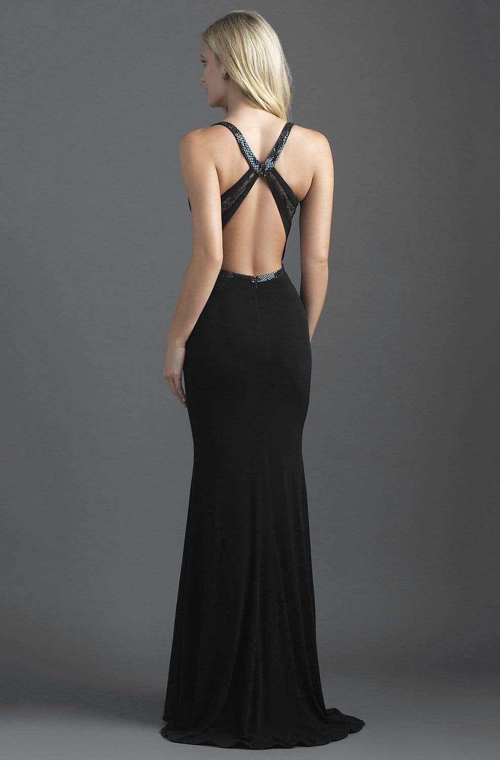 Madison James 18-629 Crisscross Fitted Jersey Evening Dress - 1 pc Black in Size 12 Available CCSALE 12 / Black