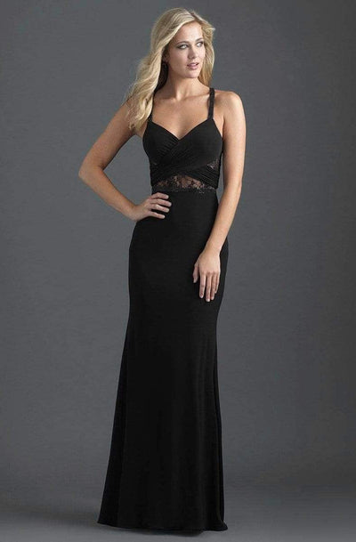 Madison James 18-629 Crisscross Fitted Jersey Evening Dress - 1 pc Black in Size 12 Available CCSALE 12 / Black