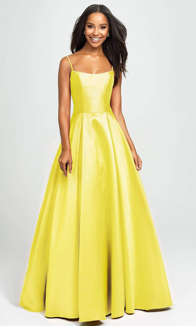 Madison James - 19-107 Sleeveless Square Neck Mikado Prom Ballgown Ball Gowns 2 / Yellow