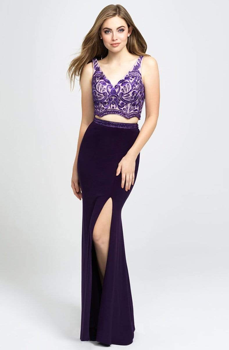 Madison James - 19-159 Two Piece Embroidered V-Neck Dress Special Occasion Dress 0 / Purple