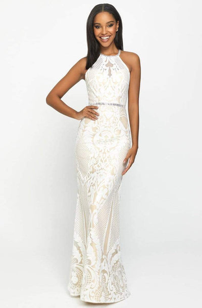 Madison James - 19-173 Sequined Halter Trumpet Dress Special Occasion Dress 0 / Ivory
