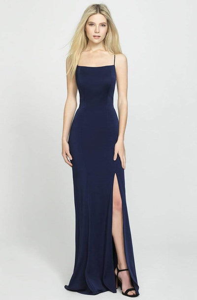 Madison James - 19-185 Crisscross Strapped Backless High Slit Gown Special Occasion Dress 0 / Navy