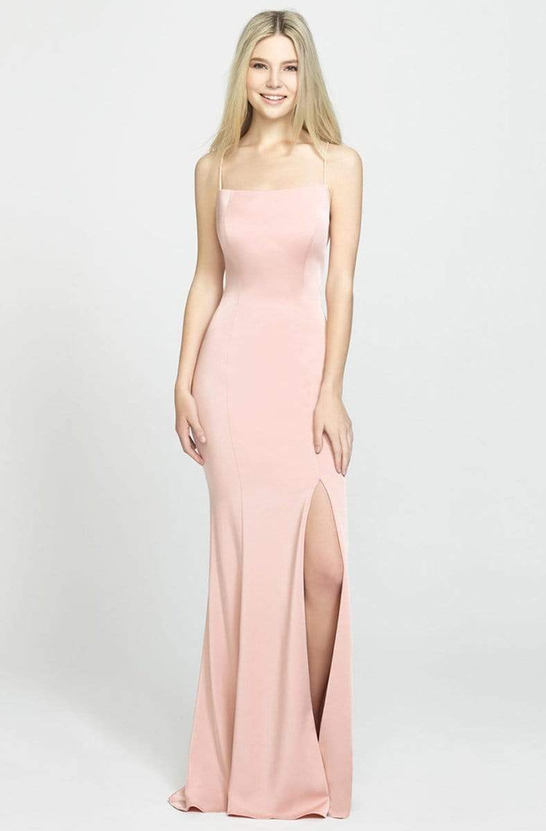 Madison James - 19-185 Crisscross Strapped Backless High Slit Gown Special Occasion Dress 0 / Rose