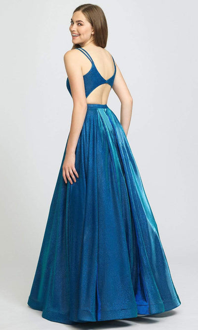 Madison James - 19-209 Scoop Neck Glitter Knit A-line Dress Prom Dresses 2 / Royal