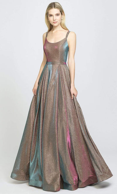 Madison James - 19-209 Scoop Neck Glitter Knit A-line Dress Prom Dresses 2 / Gold