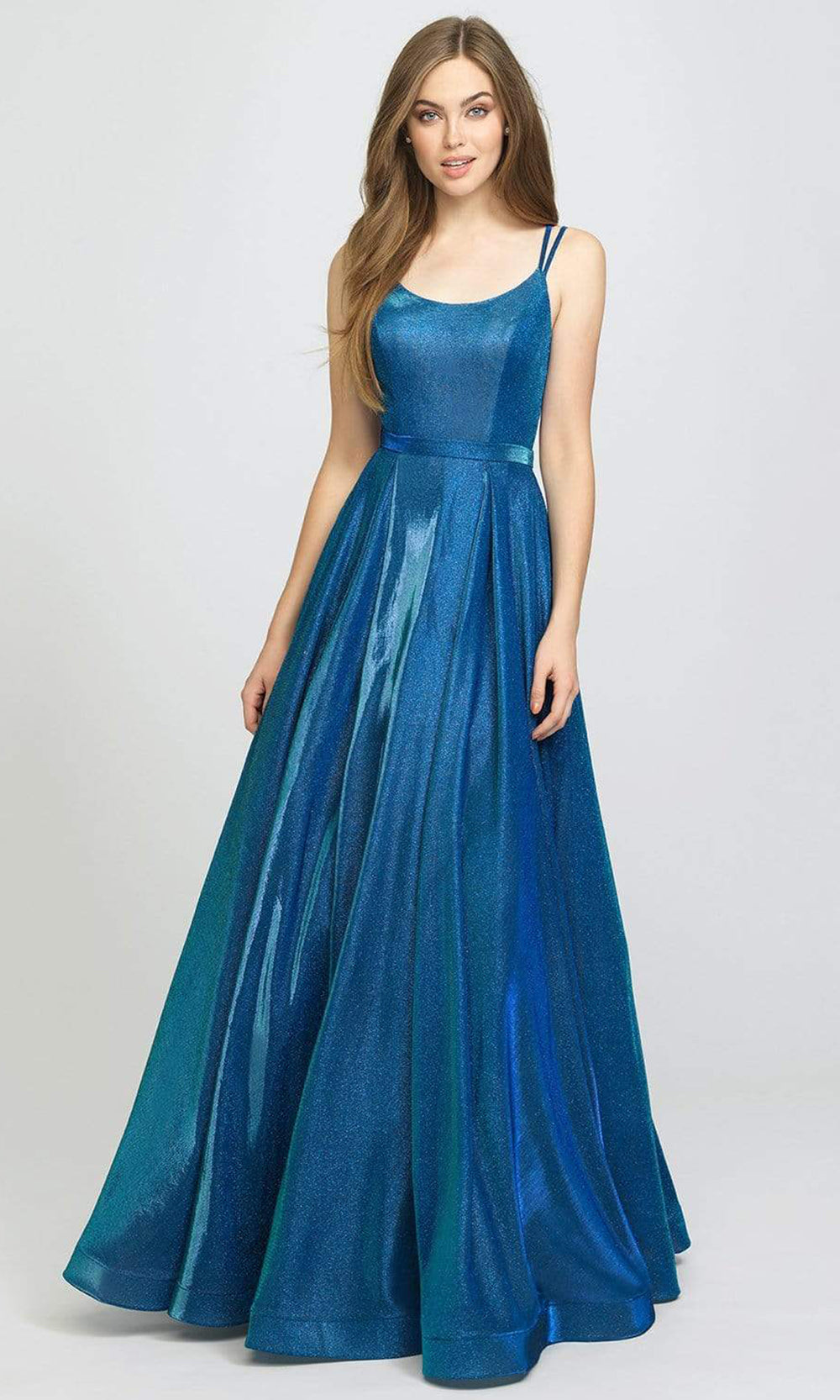 Madison James - 19-209 Scoop Neck Glitter Knit A-line Dress Prom Dresses 2 / Royal