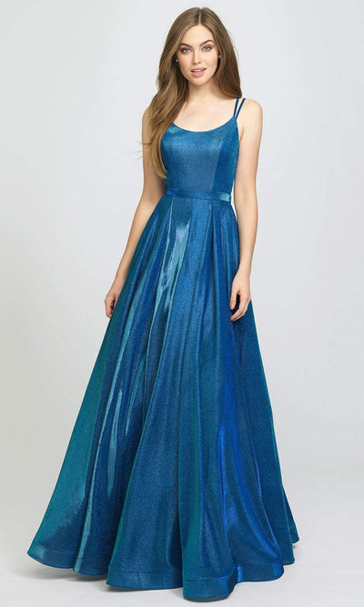 Madison James - 19-209 Scoop Neck Glitter Knit A-line Dress Prom Dresses 2 / Royal