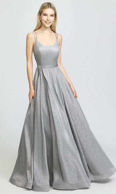 Madison James - 19-209 Scoop Neck Glitter Knit A-line Dress Prom Dresses 2 / Silver