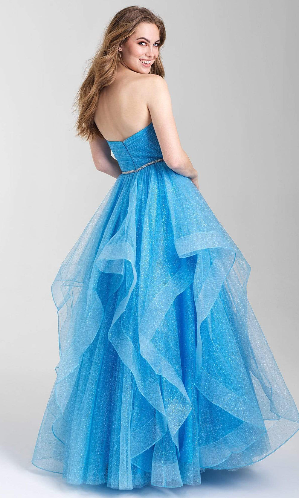 Madison James - 20-300 Ruched Strapless Ruffled Ballgown Ball Gowns 2 / Blue