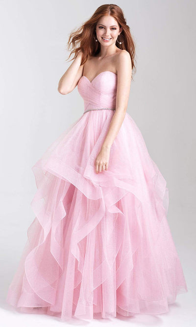 Madison James - 20-300 Ruched Strapless Ruffled Ballgown Ball Gowns 2 / Pink