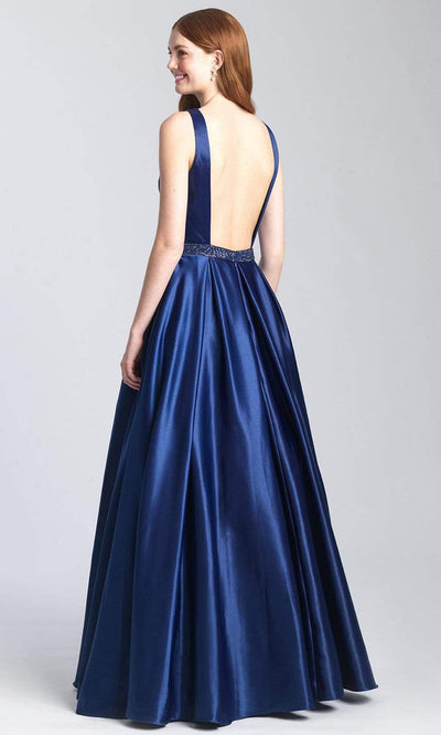 Madison James - 20-305 Bateau Open Back Pleated Ballgown Ball Gowns 2 / Navy