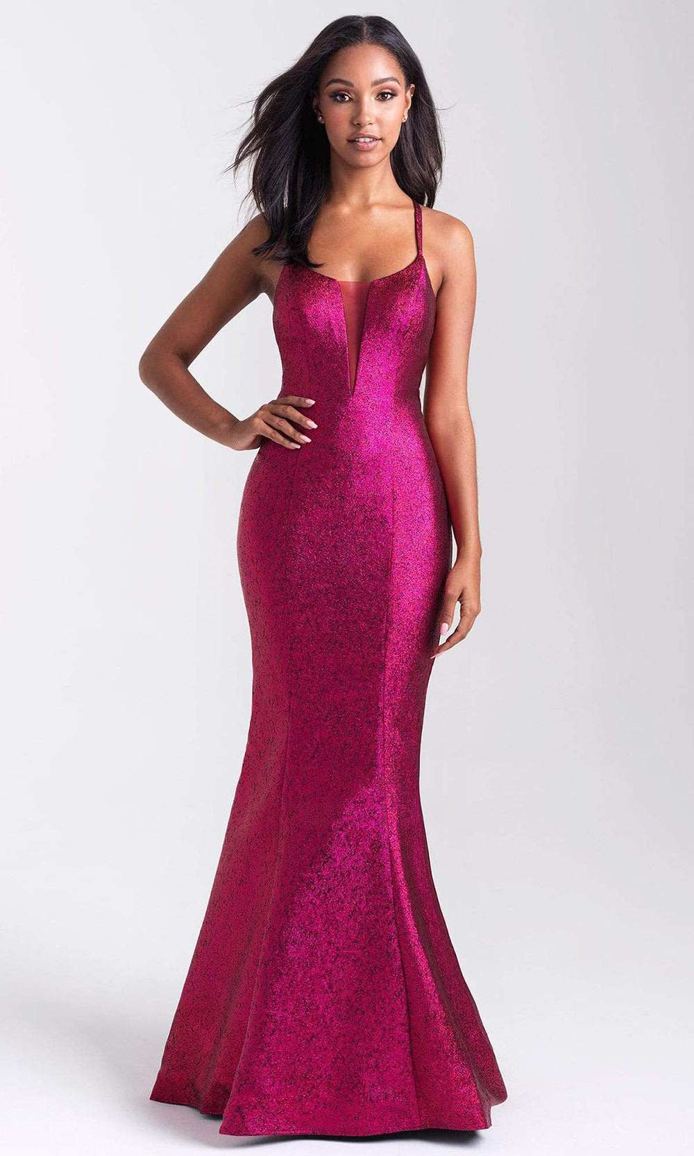 Madison James - 20-306 Strappy Scoop Mermaid Dress Evening Dresses 2 / Fuchsia