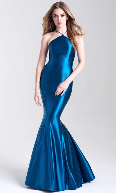 Madison James - 20-308 Halter Neck Open Back Mermaid Evening Gown Pageant Dresses 2 / Teal