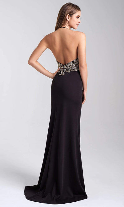 Madison James - 20-322 Embellished Halter Dress with Slit Evening Dresses 2 / Black