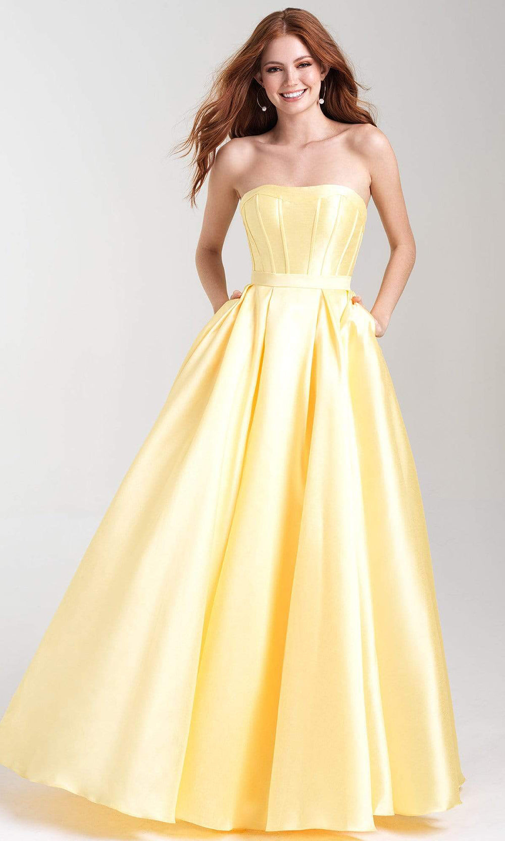 Madison James - 20-323 Strapless Sweetheart Satin Taffeta Ballgown Prom Dresses 2 / Yellow