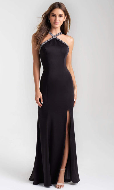 Madison James - 20-324 Halter Evening Dress with Slit Evening Dresses 2 / Black