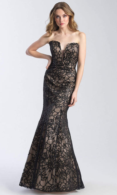 Madison James - 20-329 Plunging Sweetheart Lace Openwork Gown Evening Dresses 2 / Black/Nude