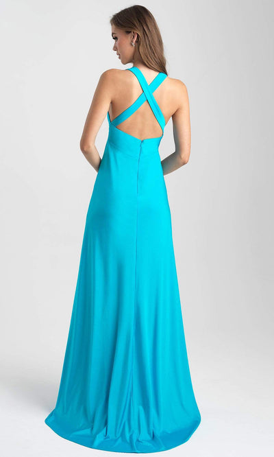 Madison James - 20-347 Plunging V-neck Sheath Dress Evening Dresses 2 / Turquoise