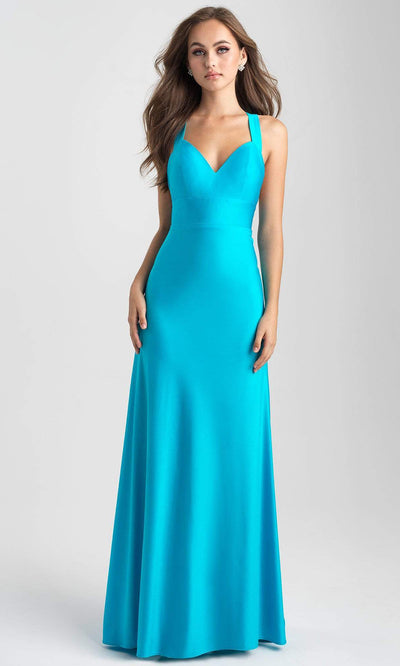 Madison James - 20-347 Plunging V-neck Sheath Dress Evening Dresses 2 / Turquoise