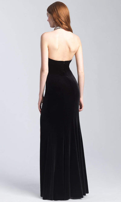 Madison James - 20-350 Jeweled Collar Halter Velvet Gown Evening Dresses 2 / Black