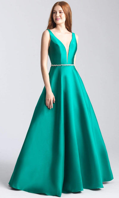 Madison James - 20-357 Sleeveless Deep V Neck and Back A-Line Gown Prom Dresses 2 / Emerald