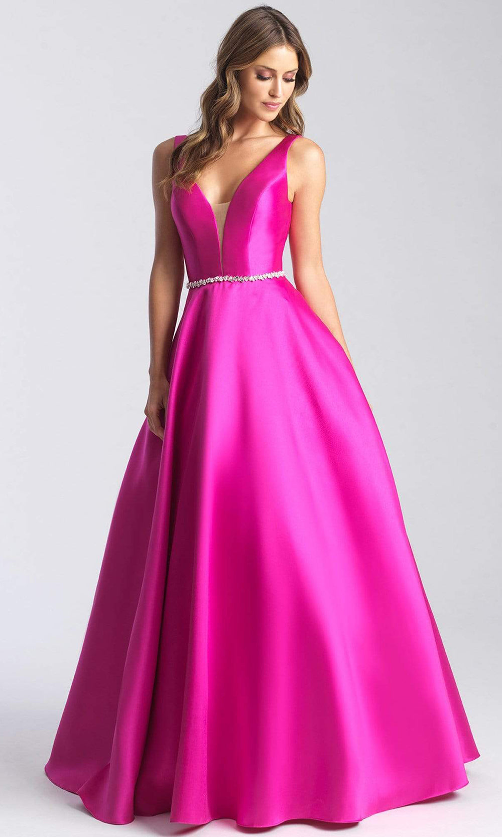 Madison James - 20-357 Sleeveless Deep V Neck and Back A-Line Gown Prom Dresses 2 / Fuchsia