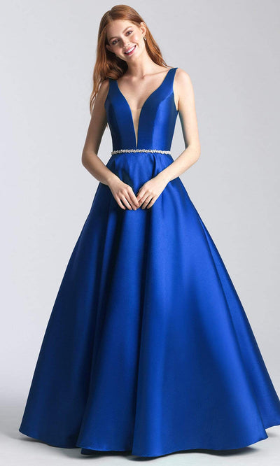 Madison James - 20-357 Sleeveless Deep V Neck and Back A-Line Gown Prom Dresses 2 / Royal