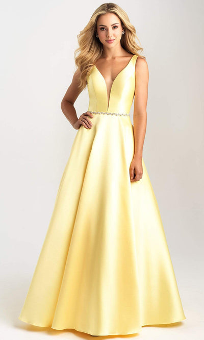 Madison James - 20-357 Sleeveless Deep V Neck and Back A-Line Gown Prom Dresses 2 / Yellow