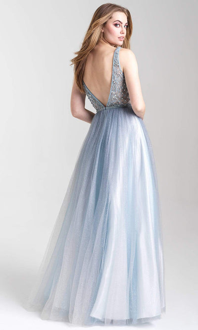 Madison James - 20-369 V-Neckline Embellished A-Line Dress Prom Dresses 2 / Dusty Blue