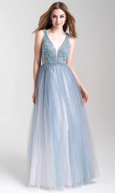 Madison James - 20-369 V-Neckline Embellished A-Line Dress Prom Dresses 2 / Dusty Blue