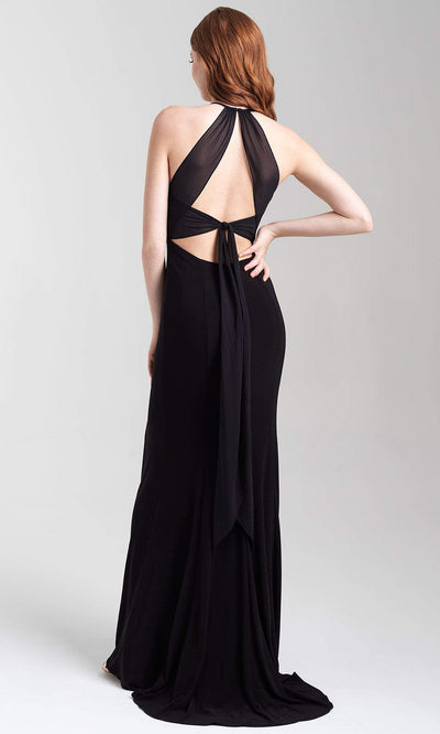 Madison James - 20-371 Halter Chiffon Tied Back High Slit Gown Evening Dresses 2 / Black