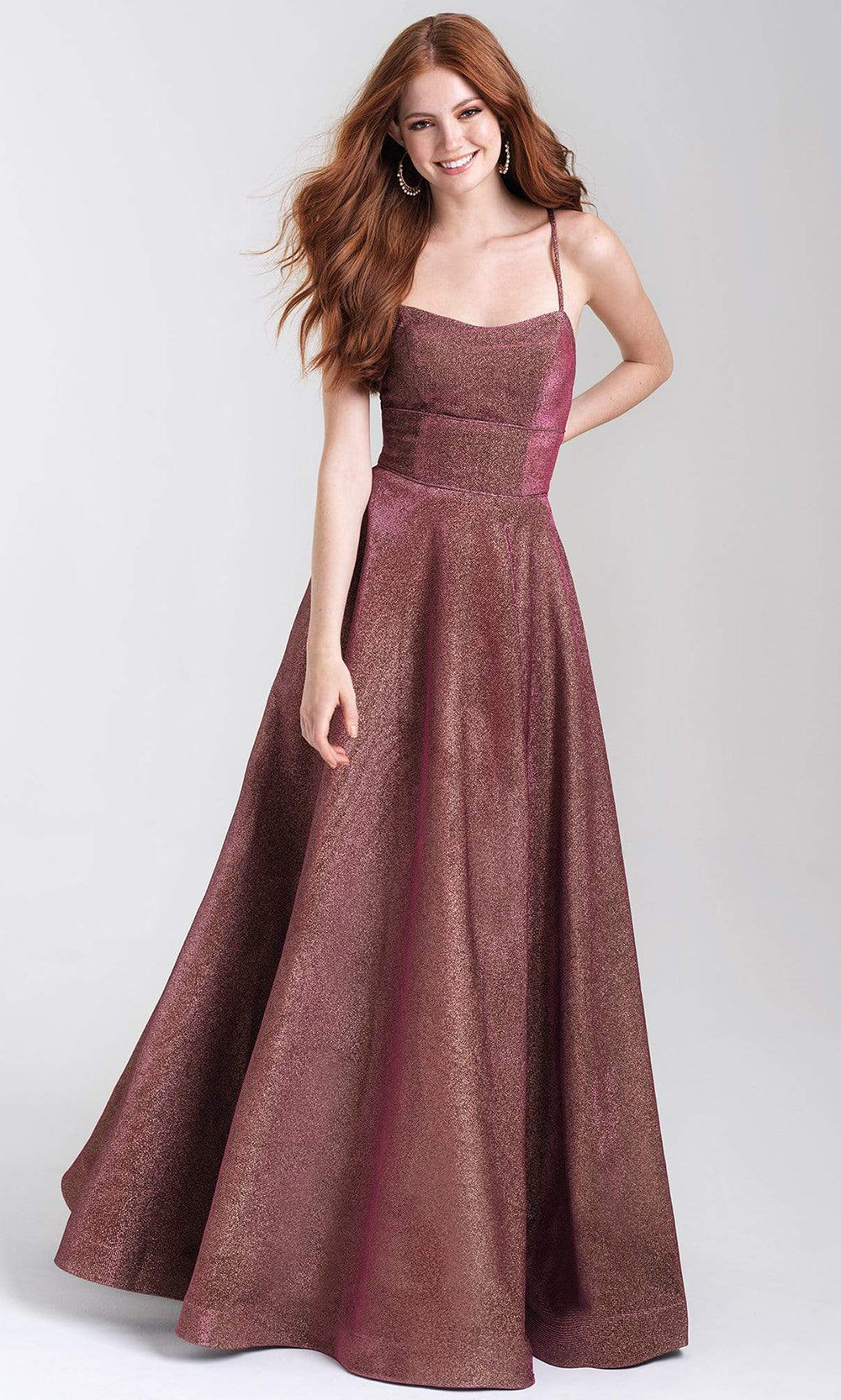 Madison James - 20-381 Shimmer Knit Scoop A-line Dress Prom Dresses 2 / Copper Rose