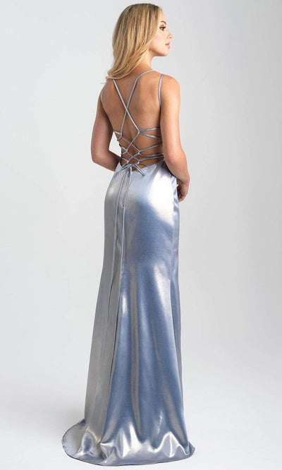 Madison James - 20-391 Sleek Deep V-neck Sheath Dress Prom Dresses 2 / Light Blue