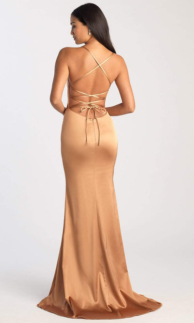 Madison James - 20-395 Plunging Sweetheart Satin Mermaid Gown Evening Dresses 2 / Bronze