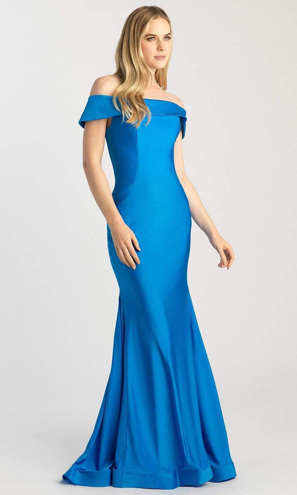 Madison James - 20-397 Off-Shoulder Jersey Trumpet Dress Prom Dresses 2 / Blue