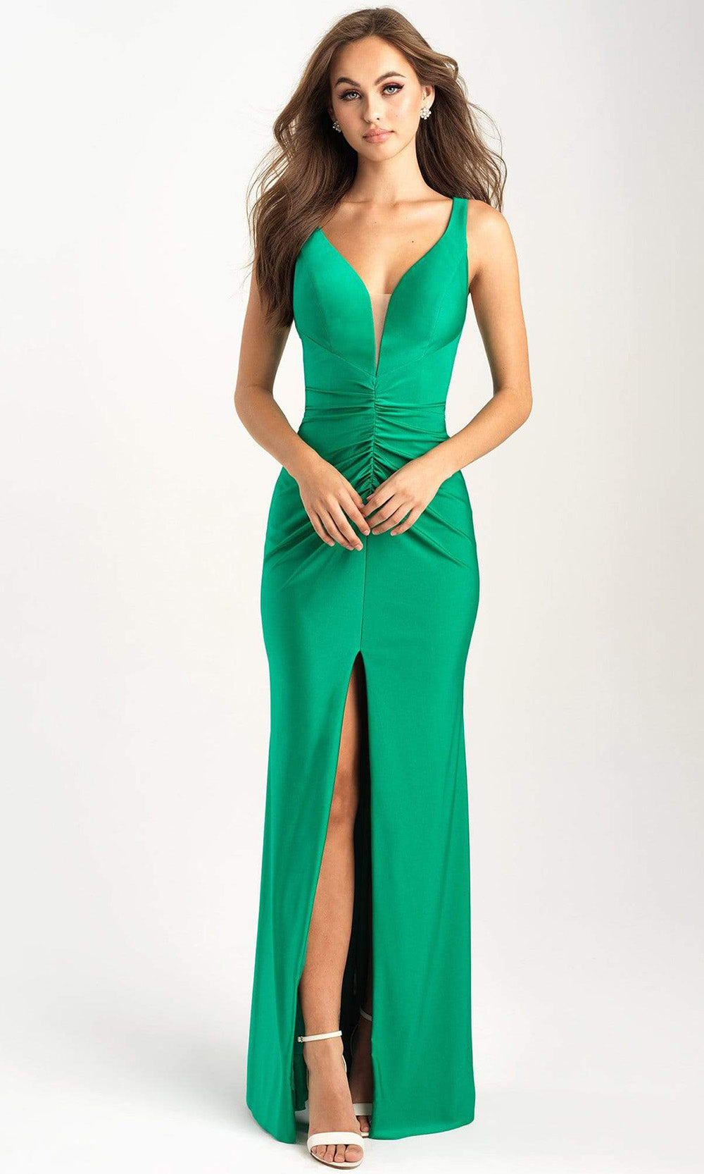 Madison James - 20-309SC Sleeveless Halter Open Back Long Gown In Green