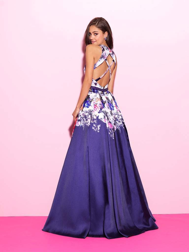 Madison James - Floral Printed Pleated Evening Dress 17-299 - 1 pc Nv In Size 10 Available CCSALE 10 / Nv