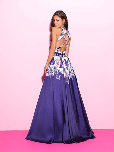 Madison James - Floral Printed Pleated Evening Dress 17-299 - 1 pc Nv In Size 10 Available CCSALE 10 / Nv